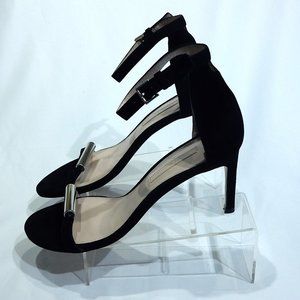 STUART WEITZMAN BLACK SUEDE HEELED SANDALS IN SIZE 9 1/2M